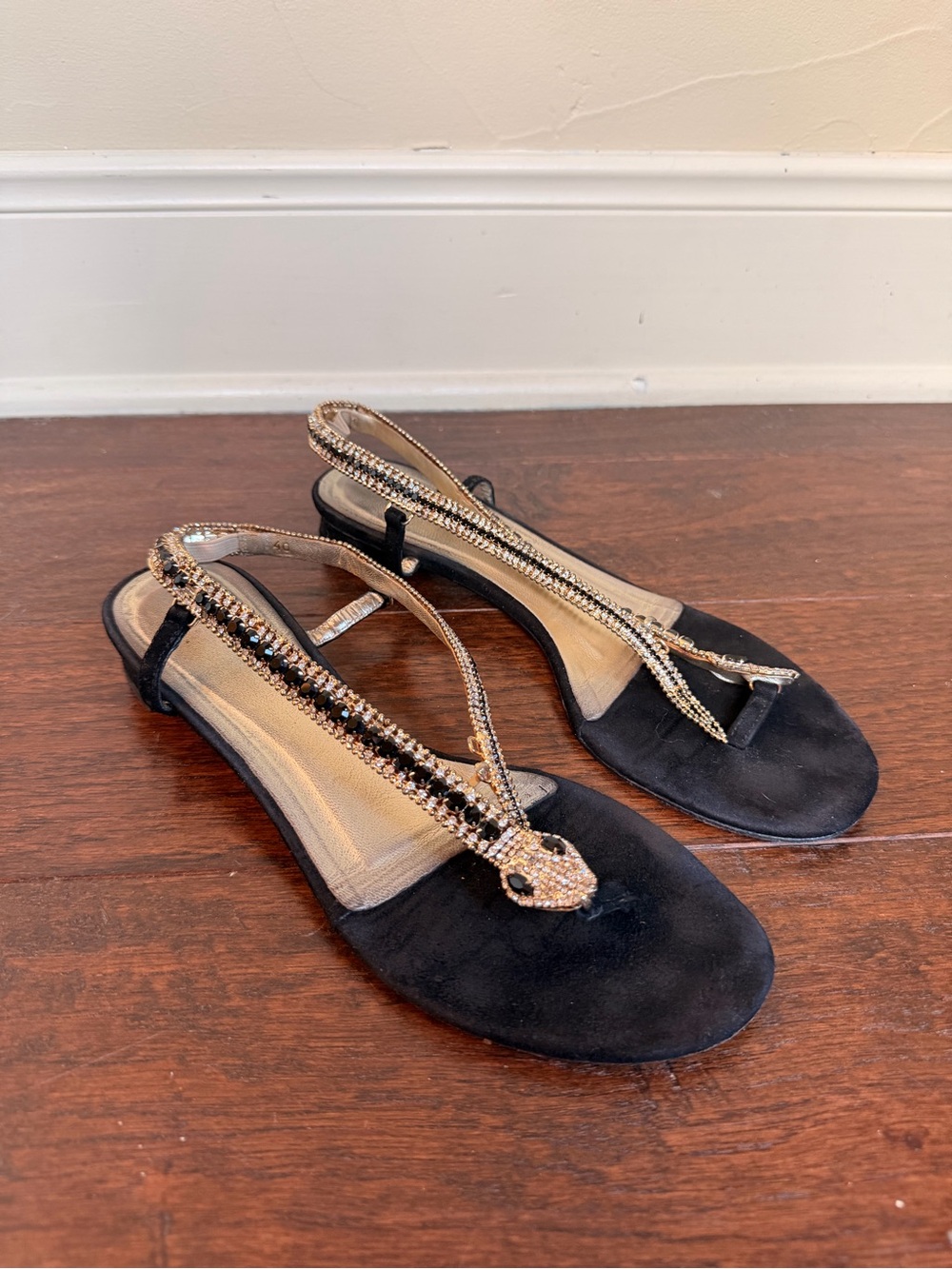Women's Black Rhinestone T-Strap Slingback Sandals